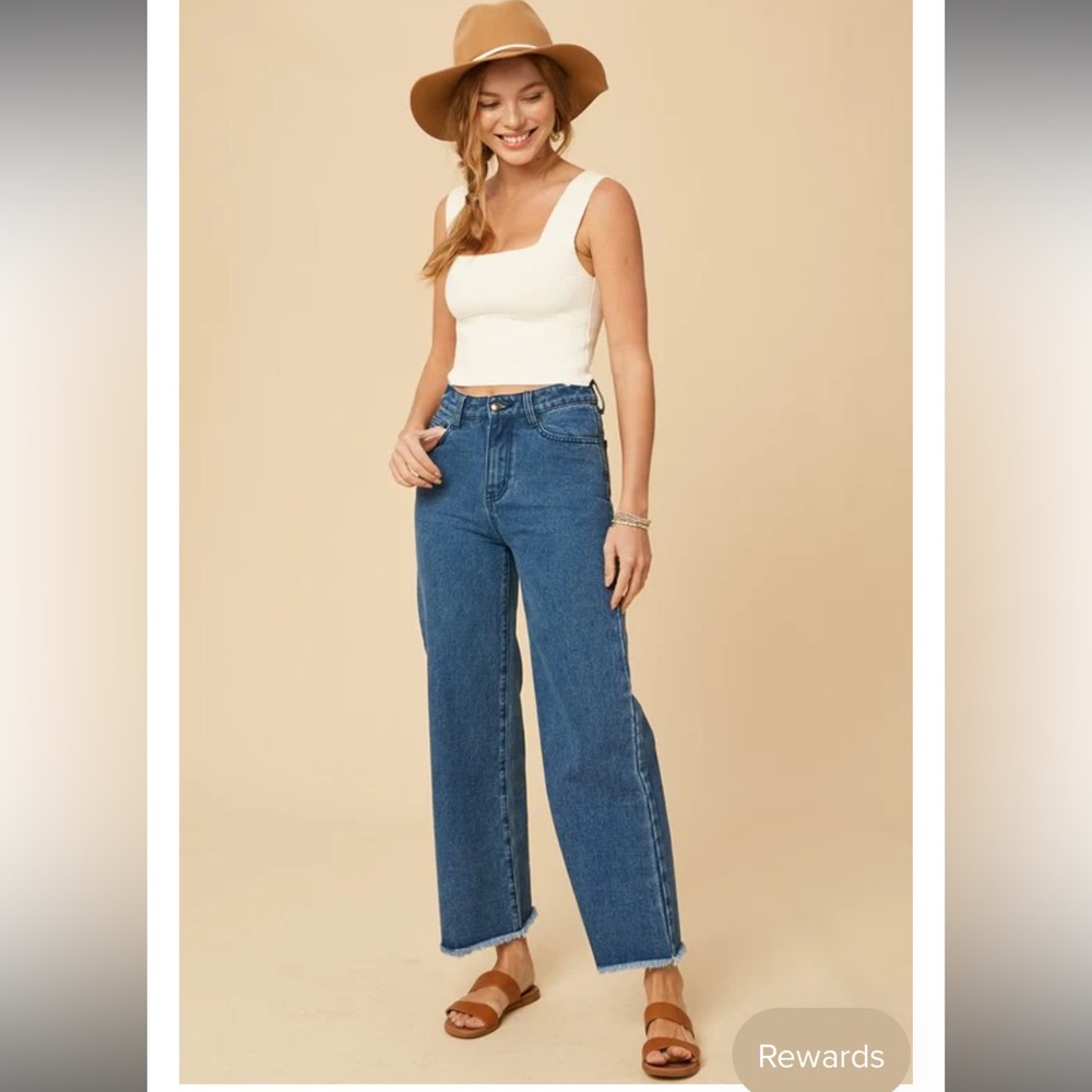 *NWT* high-waisted raw-edged, wide-leg jeans